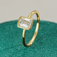 Emerald & Diamond Ring – 18K Gold Plated Elegant Octagon Ring for Women