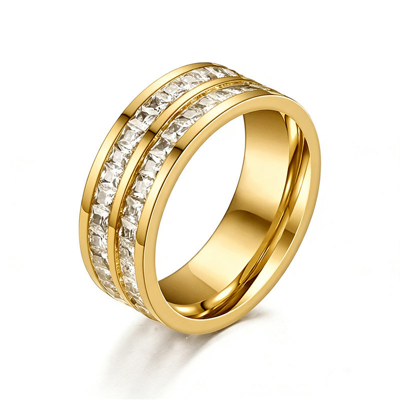 Luxury Gold Plated Stainless Steel Ring-Double Zircon Band Zircon Band (Unisex)