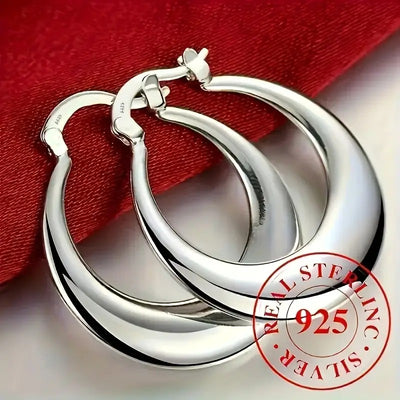 925 Sterling Silver Elegant hoop Earrings-Classic Contour Design.