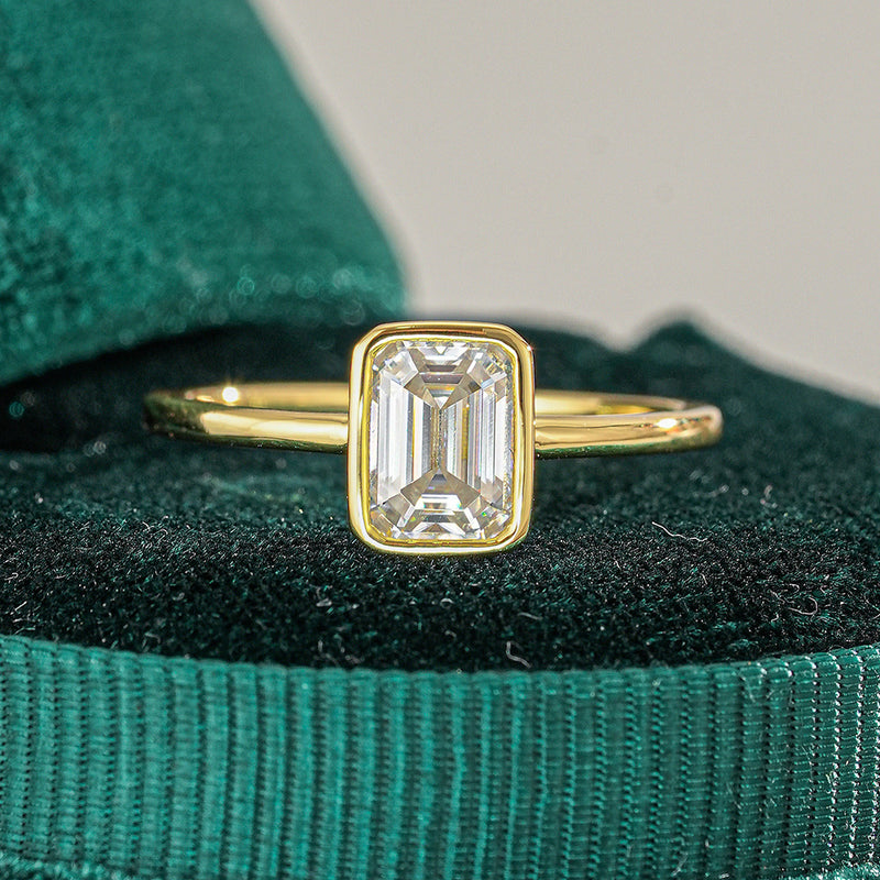 Emerald & Diamond Ring – 18K Gold Plated Elegant Octagon Ring for Women