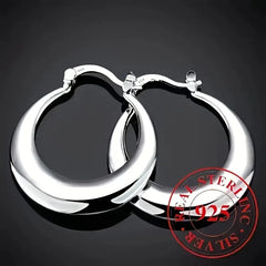 925 Sterling Silver Elegant hoop Earrings-Classic Contour Design.