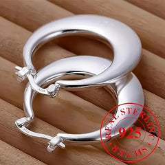 925 Sterling Silver Elegant hoop Earrings-Classic Contour Design.
