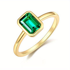 Emerald & Diamond Ring – 18K Gold Plated Elegant Octagon Ring for Women